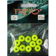 Грузило вухатий рибальський, таблетка (ексцентрик) колір Silvereyes Лайм, 10шт в уп., вага 5г